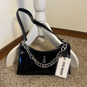 Steve Madden Black Patent Mini Shoulder Bag Chain Detail NWT